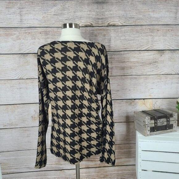 J Jill Houndstooth Sweater Pockets‎ Black Tan M - Picture 3 of 3